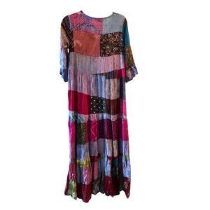 Patchwork Tiered Maxi Dress Multicolor Hippie Boho Fairy Grunge S Earthbound